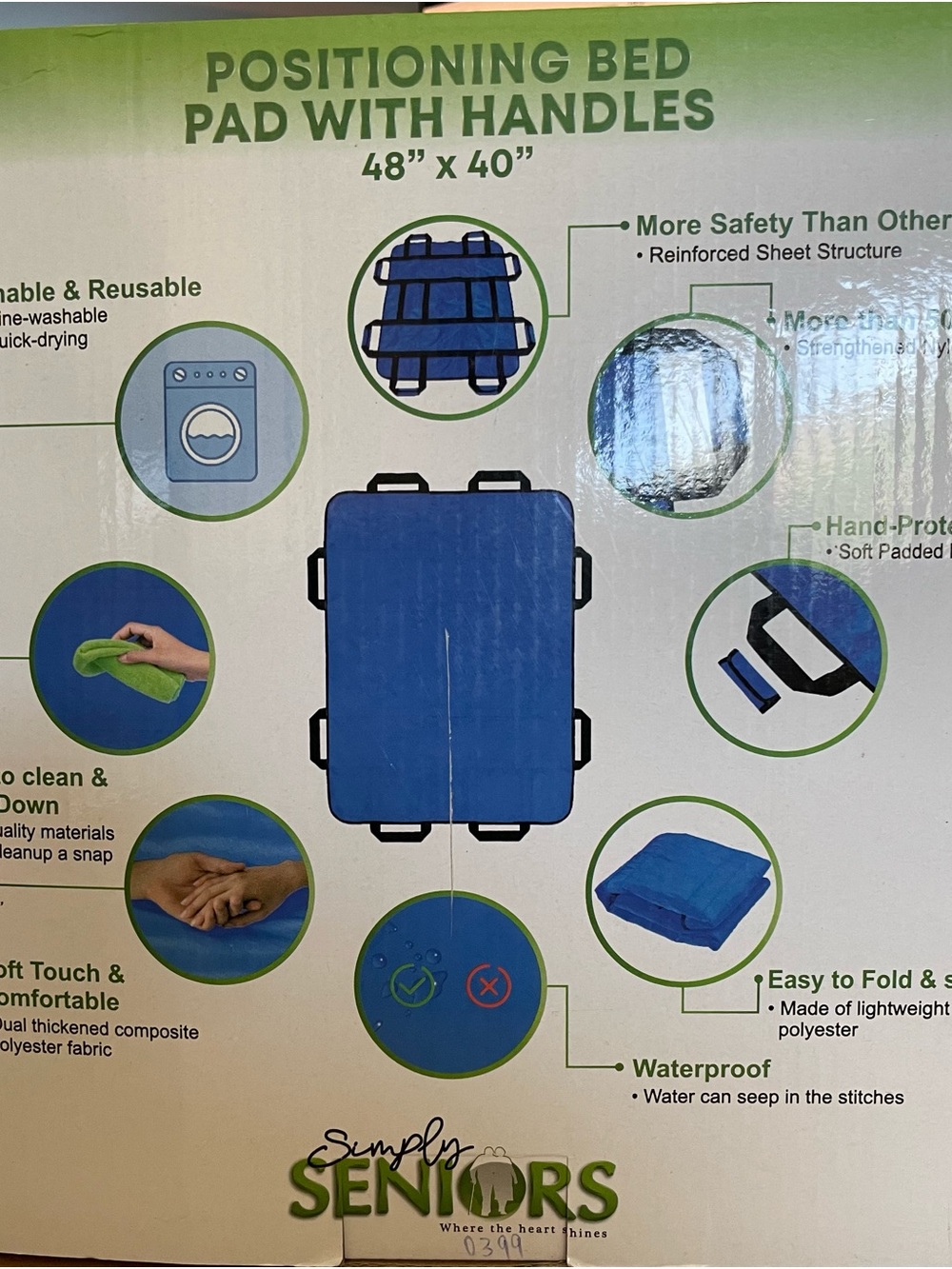 Blue Positioning Bed Pad with Handles